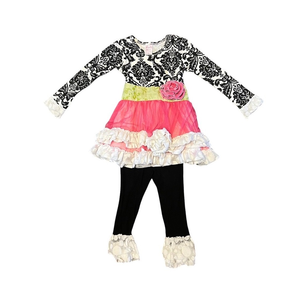 Giggle Moon 24 months Tunic Dress and Ruffle Leggings Set Pink Black